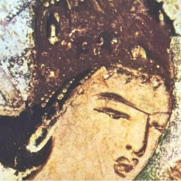 Indra, King of Heaven Original Antique Vintage Fine Art INDIA Print Ajanta Caves